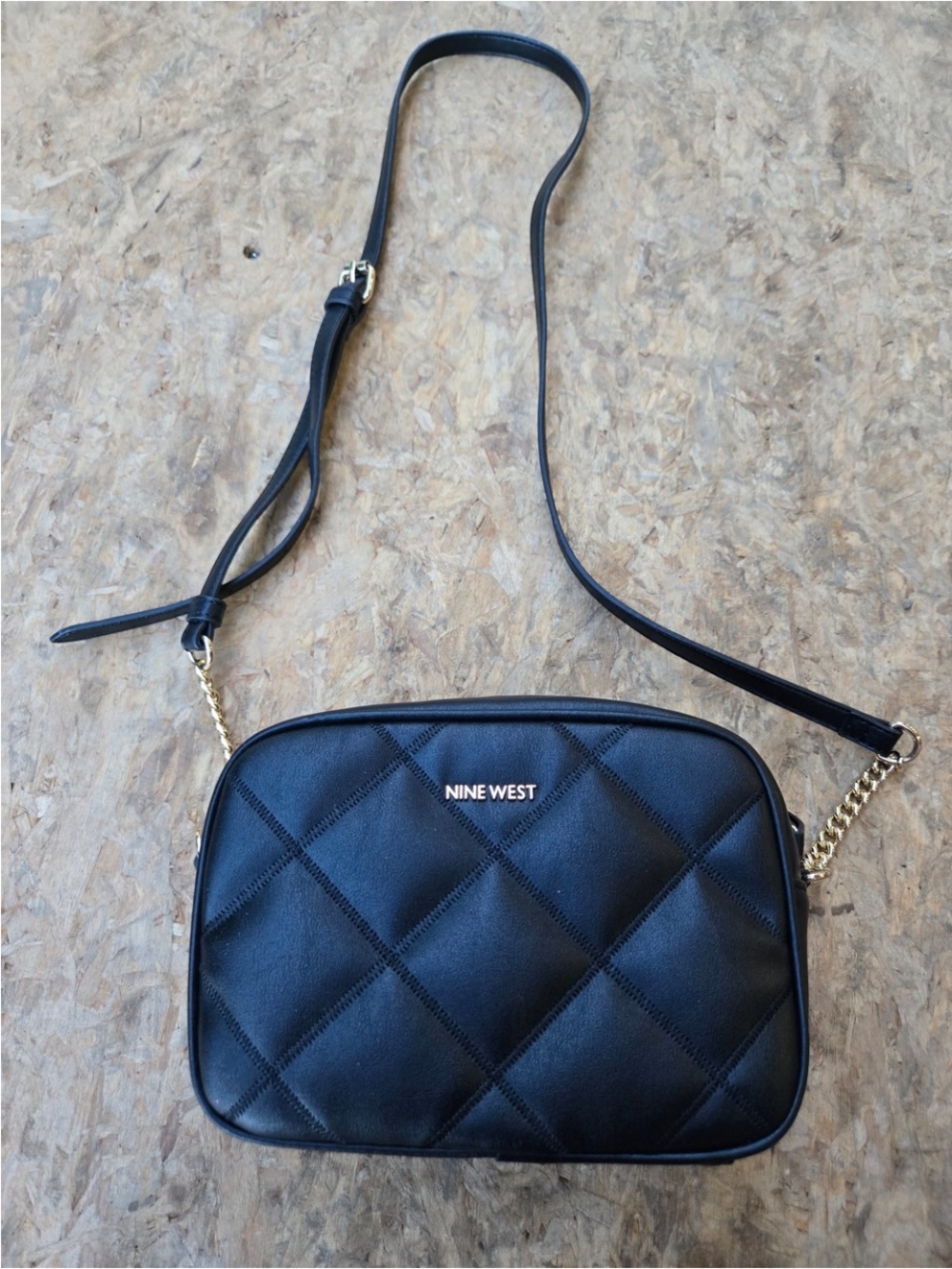 Nine West Black Quilted Crossbody with Gold Chain Accent